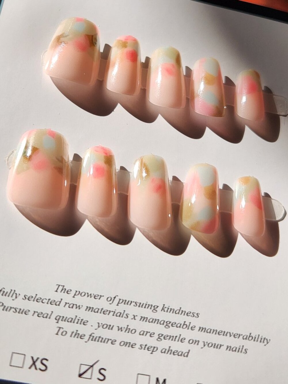 BRAND NEW Short Square Pink & Green Pastel Tie-dye French Tip Acrylic Press Ons